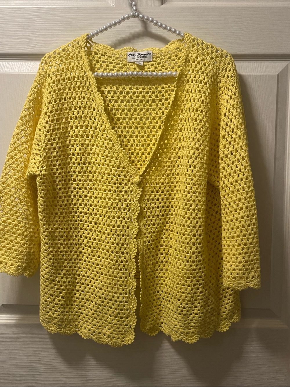 Norm Thompson Plus Size Yellow Crocheted Cotton/Linen Cardigan 1X Cottagecore
